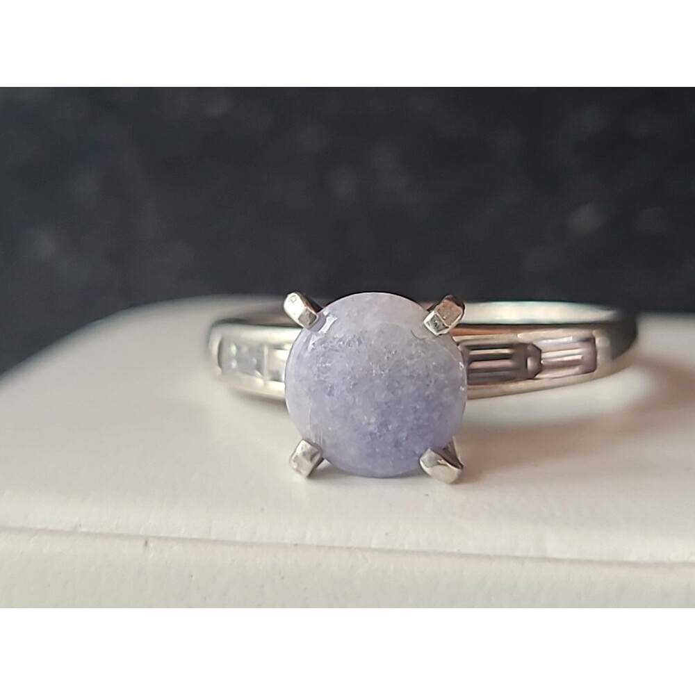 925 Sterling Silver Lavender & Clear Stones Ring Size US 9.25 Vintage READ Descr
